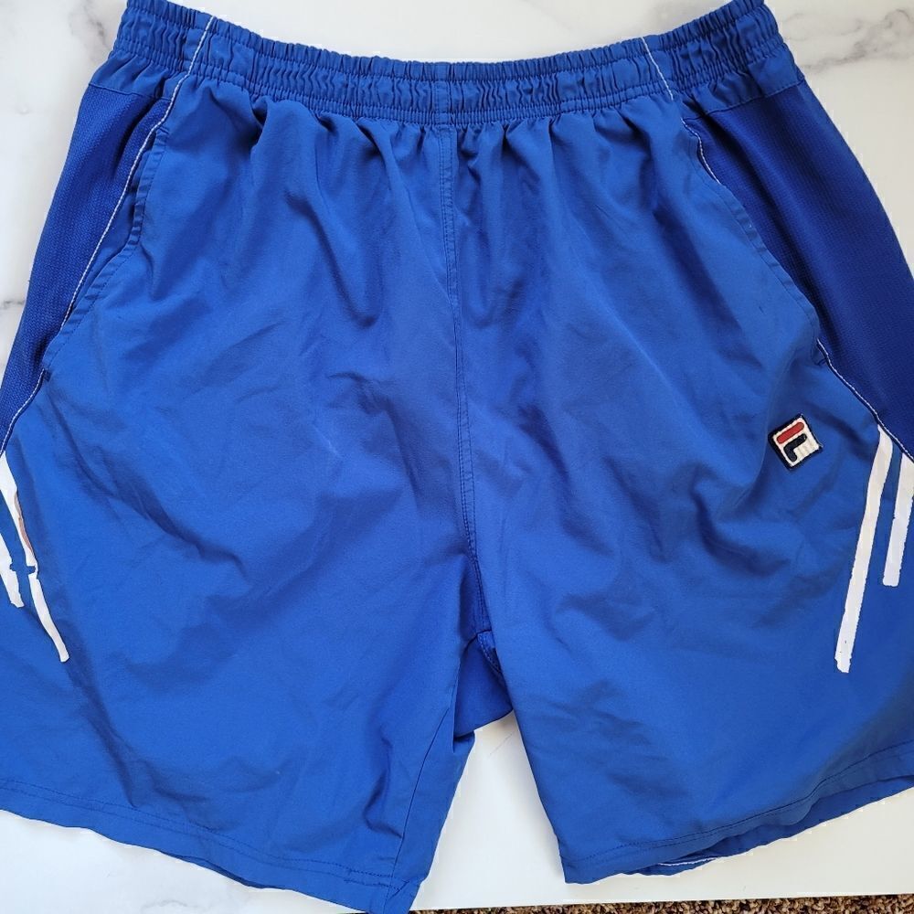 Fila Shorts mens small royal blue white gym Activewear sporty track runner botto